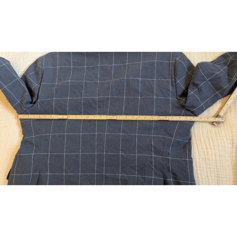 Stafford Linen Blend Signature Blazer Mens 54R Blue Windowpane Check Sports Coat